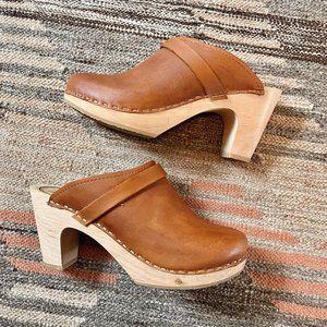 Handmade Swedish High-Heeled Clogs GORGEOUS Cognac/Warm Honey Color